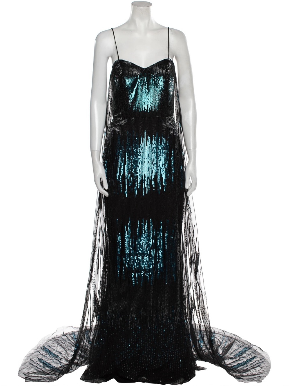 Burnett New York Black Blue Sequin Gown Size 0 (Altered) Evening Dress